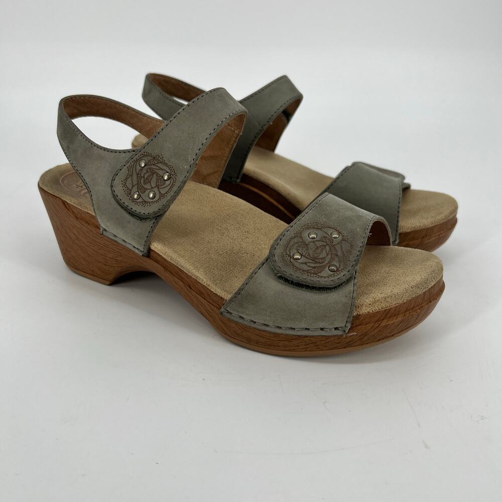 Dansko Sonnet Sandals Womens EU 39 US 8.5 Gray Nubuck Leather Studded Floral